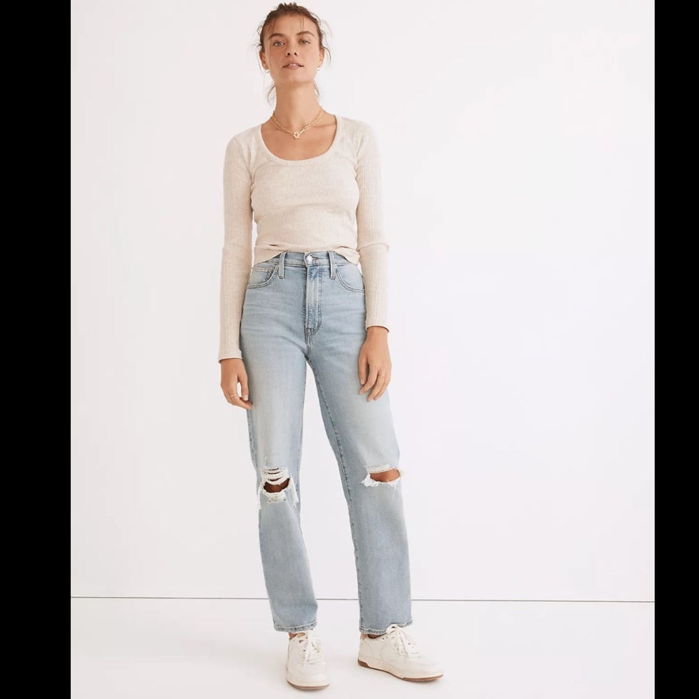 NWT Madewell Perfect Vintage Straight Jean in Danby Wash: Knee-Rip Edition - Picture 4 of 8
